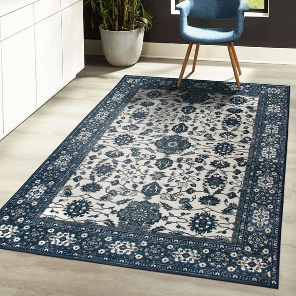 My Magic Carpet Machine Washable Ramage Blue 5x7 Area Rug - Non-Slip Indoor Rugs for Living Room, Bedroom
