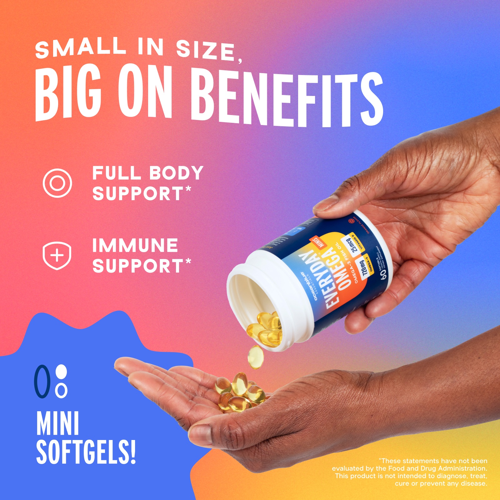 OceanBlue Essentials Omega Minis 180 Ct Fish Oil with Vitamin D3 for Heart, Immune & Cognitive Support, Orange Flavor, Burpless, Gluten & Lactose-Free