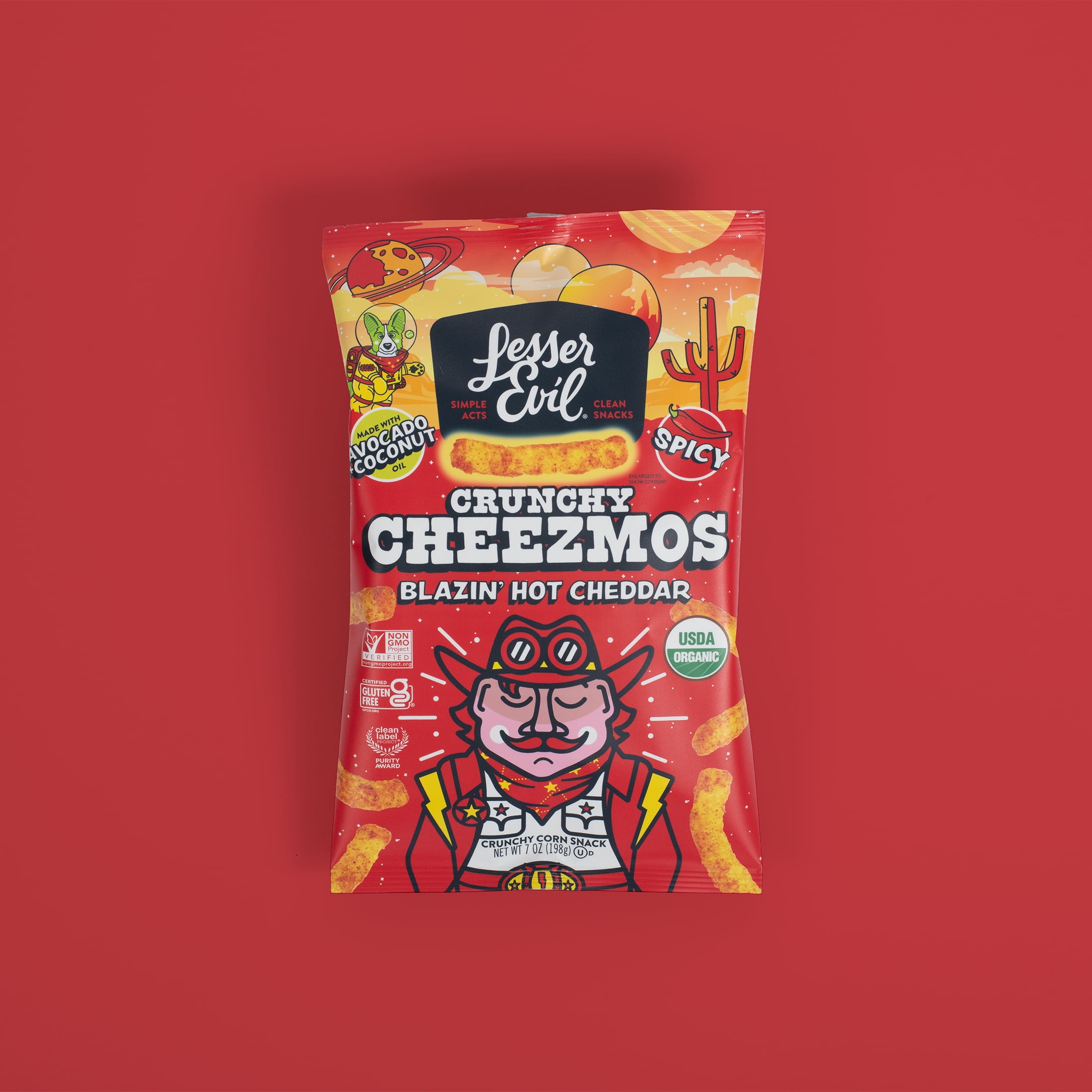 (6 pack) LesserEvil Cheezmos, Blazin' Hot Cheddar, 7oz