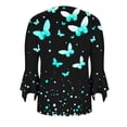 thumbnail image 4 of lcziwo Womens 3/4 Bell Sleeve Shirts Trendy Boho Print Pleated Pullover Tunics Casual Button Down Henley Shirt 2025 Holiday Going Out Tops Birthday Gifts Light Blue M, 4 of 6
