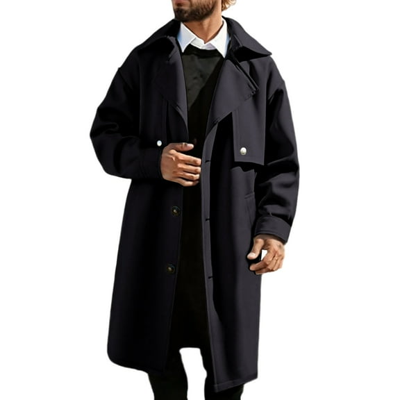 FINALGANG Men Anoraks Solid Color Long Sleeve Turndown Collar Button Coat Man Versatile Climbing Hiking Camping Cycling Jacket,Black,L