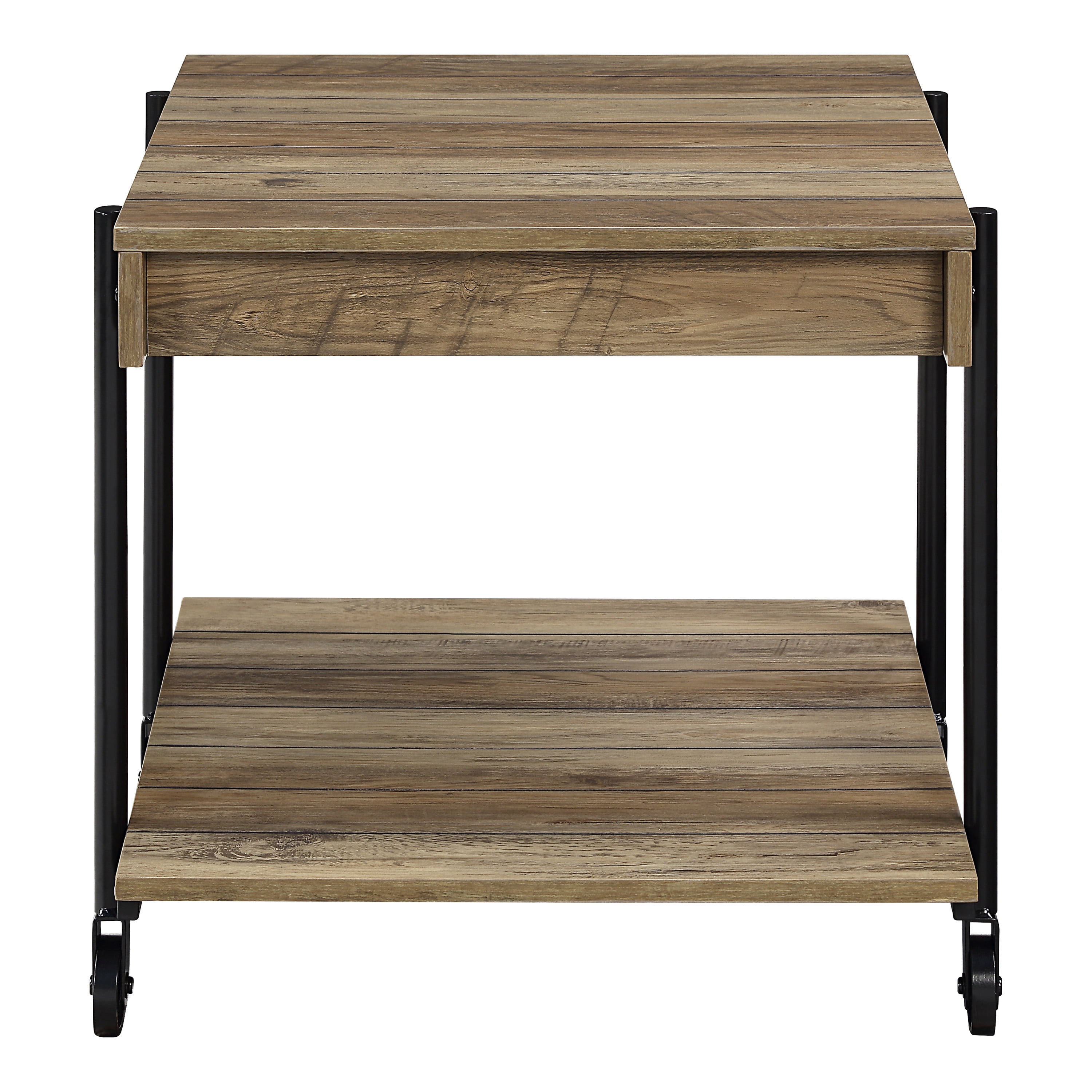 Furniture of America Russe 1-Shelf Wood Rustic Oak End Table with Wheels