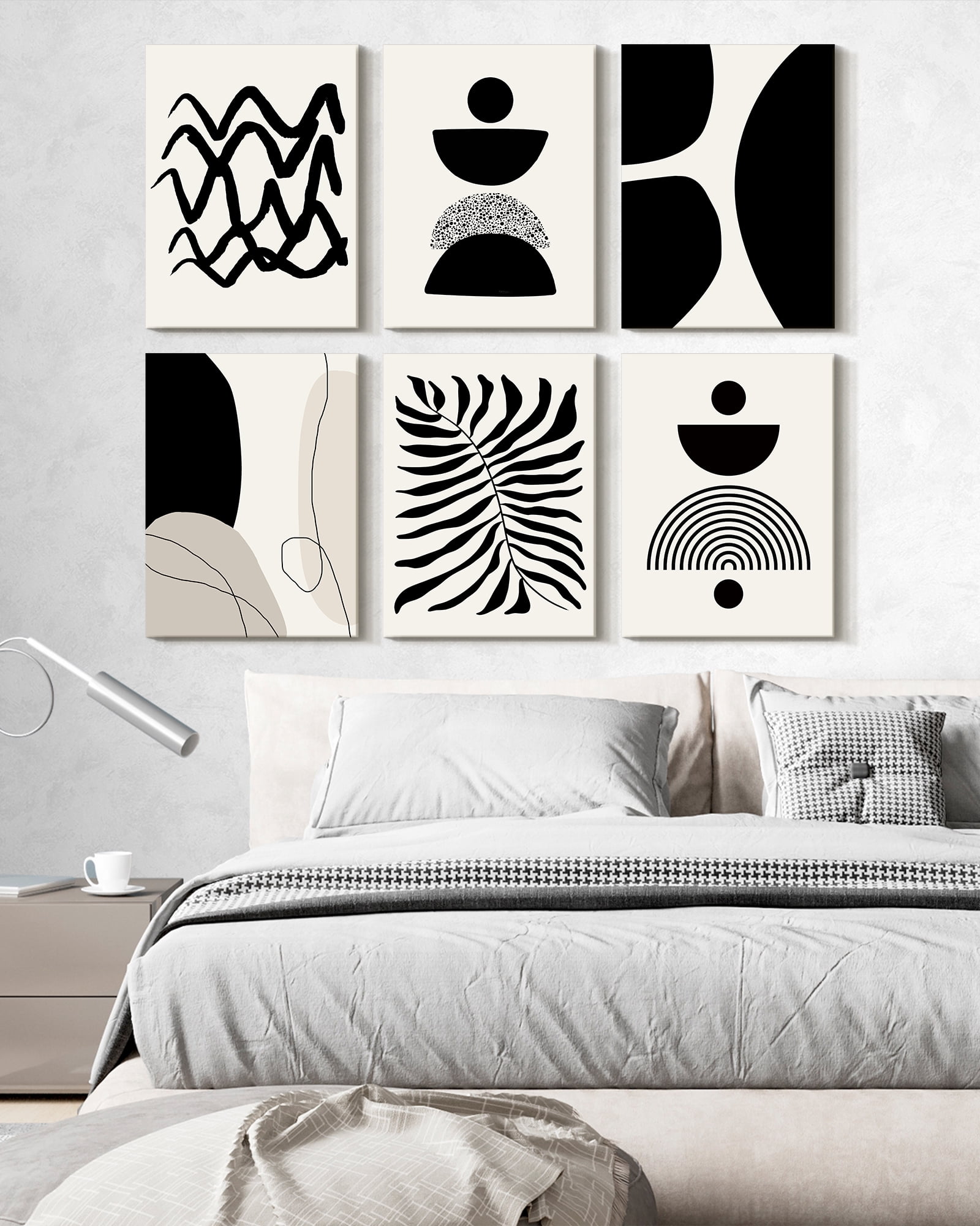 Drsoum Abstract Boho Wall Art Minimalist Black Beige Line Decor Painting Posters for Living Room 12x16in6pcs Natural Framed