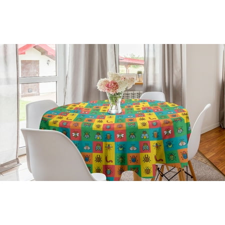 

Colorful Round Tablecloth Cartoon Image of Bugs as Bumblebee Ladybug Mosquito Dung Bettle in Square Tiles Circle Table Cloth Cover for Dining Room Kitchen Decor 60 Multicolor by Ambesonne