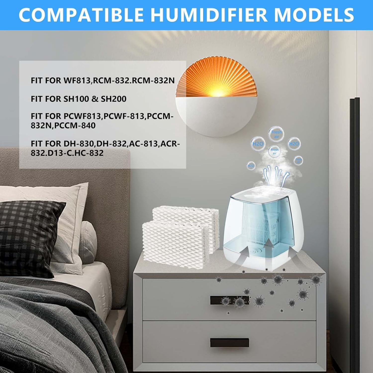 4 Pack Wf813 Eqwf813 Humidifier Filters Compatible with Equate Eq-2119-Ul Relion RCM-832 RCM-832N ProCare PCCM-832N Cool Mist Replacement Filter