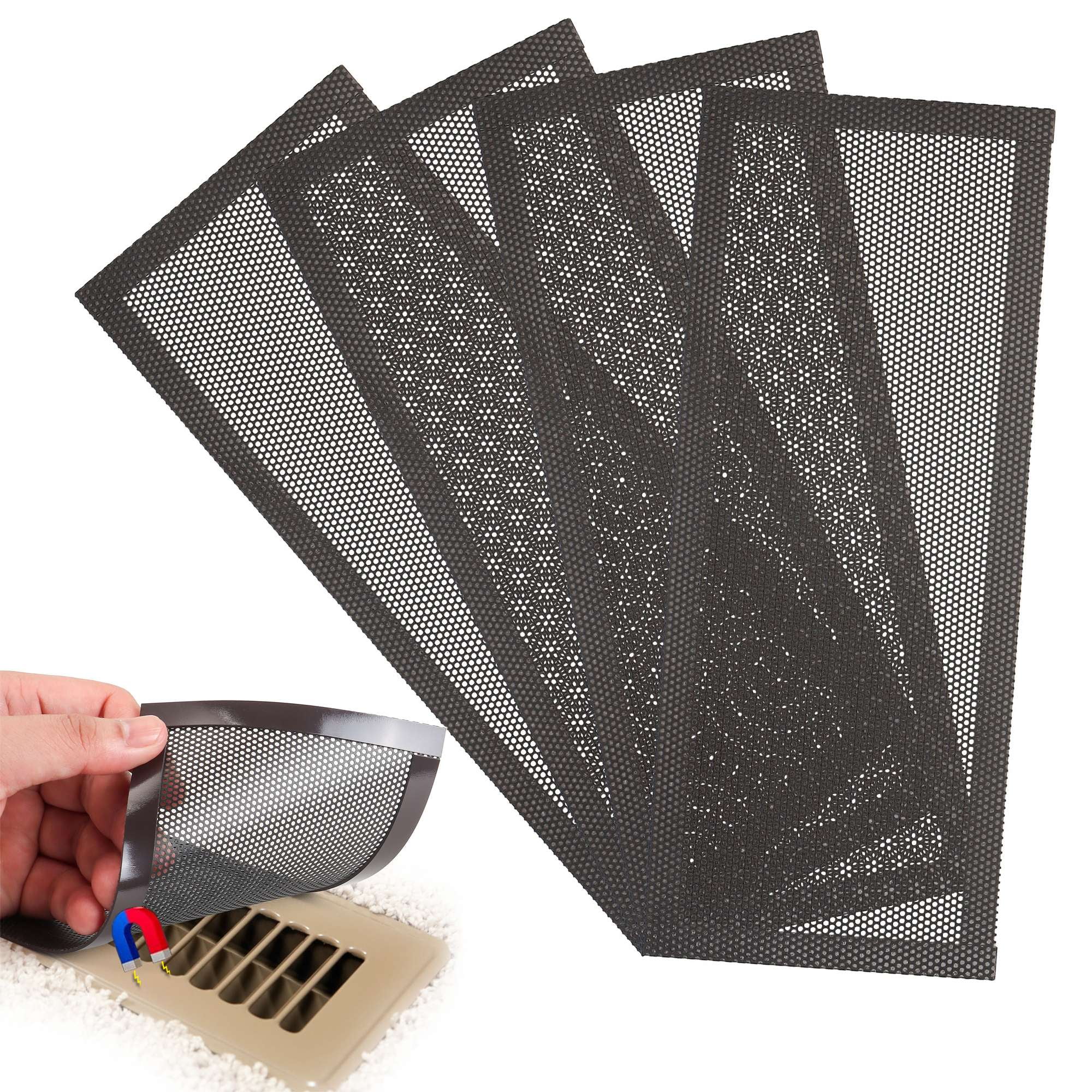 Gustave 4Pcs Floor Register Vent Cover 4"x10" Magnetic Air Vent Dustproof Bug Screen Mesh Covers for Home Ceiling Wall Floor Air Vent Filters, Black