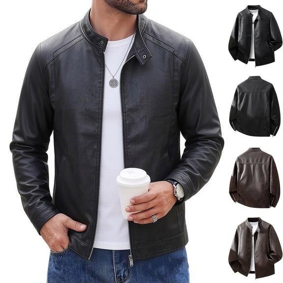 Men’s Faux Leather Jacket Classic Biker Style Motorcycle Coat Fit Fashion Casual Lightweight Fall & Spring Jackets for Men