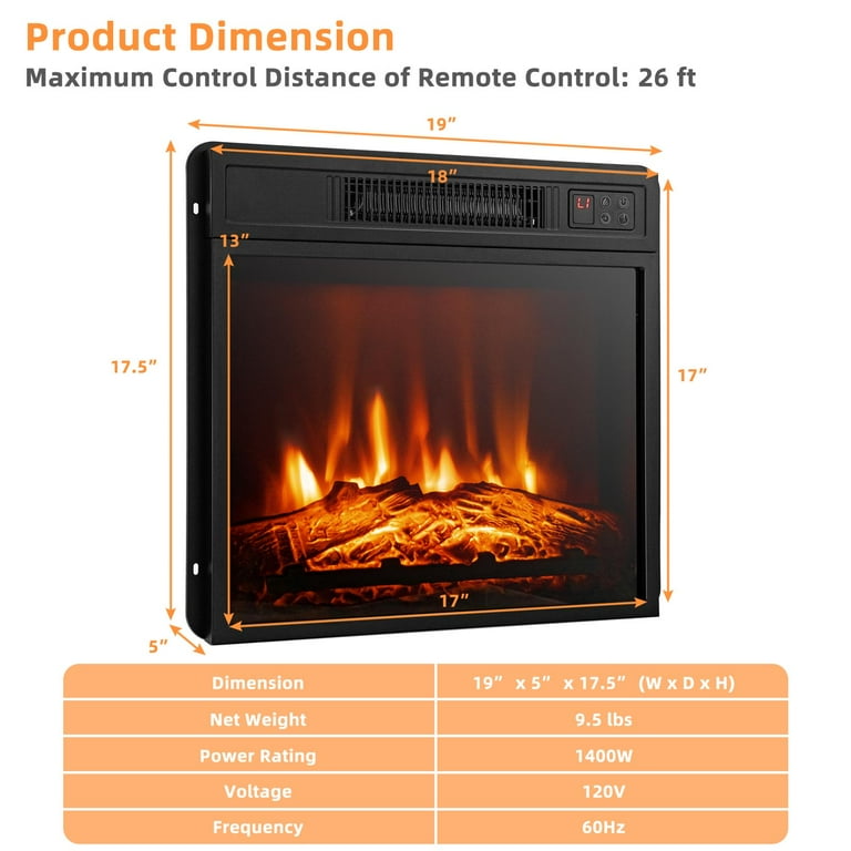 18 Freestanding Electric Fireplace Heater, Recessed Stove Heater with  Adjustable LED Flame, Fireplace Insert with Safer Plug and Sensor and  Remote Control (Console Center not Included) - Walmart.com