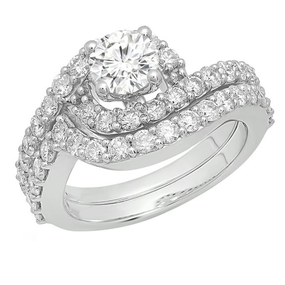 Dazzlingrock Collection 2.10 Carat (ctw) 14K Round Diamond Swirl Engagement Ring Matching Band Set, White Gold, Size 9.5