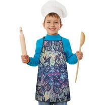 Blue Purple Butterfly Pattern Kids Aprons for Girls and Boys,Adjustable Neck Strap Toddler Aprons for Kids Cooking Baking