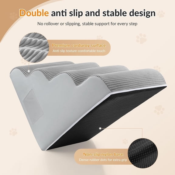 Dog Stairs for Bed Up to 24 Inch, 4-Step Pet Steps with Anti-Tip Strap and Washable Cover