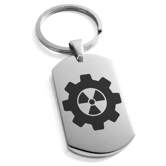 Stainless Steel Radioactive Gear Engraved Dog Tag Keychain Keyring