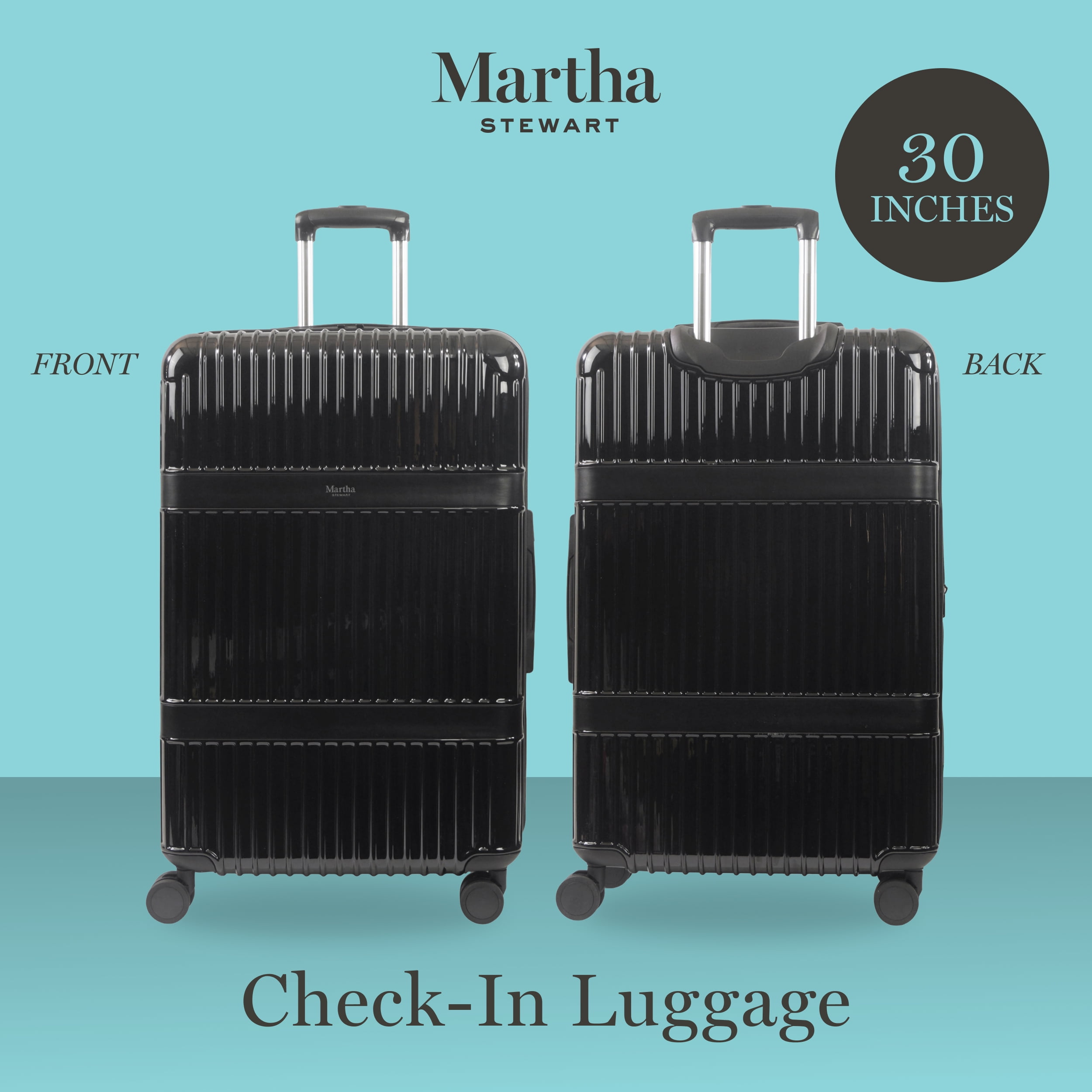 Martha Stewart The Bedford 30 Inch Rolling Luggage, Hardshell Suitcase with Spinner Wheels, Black