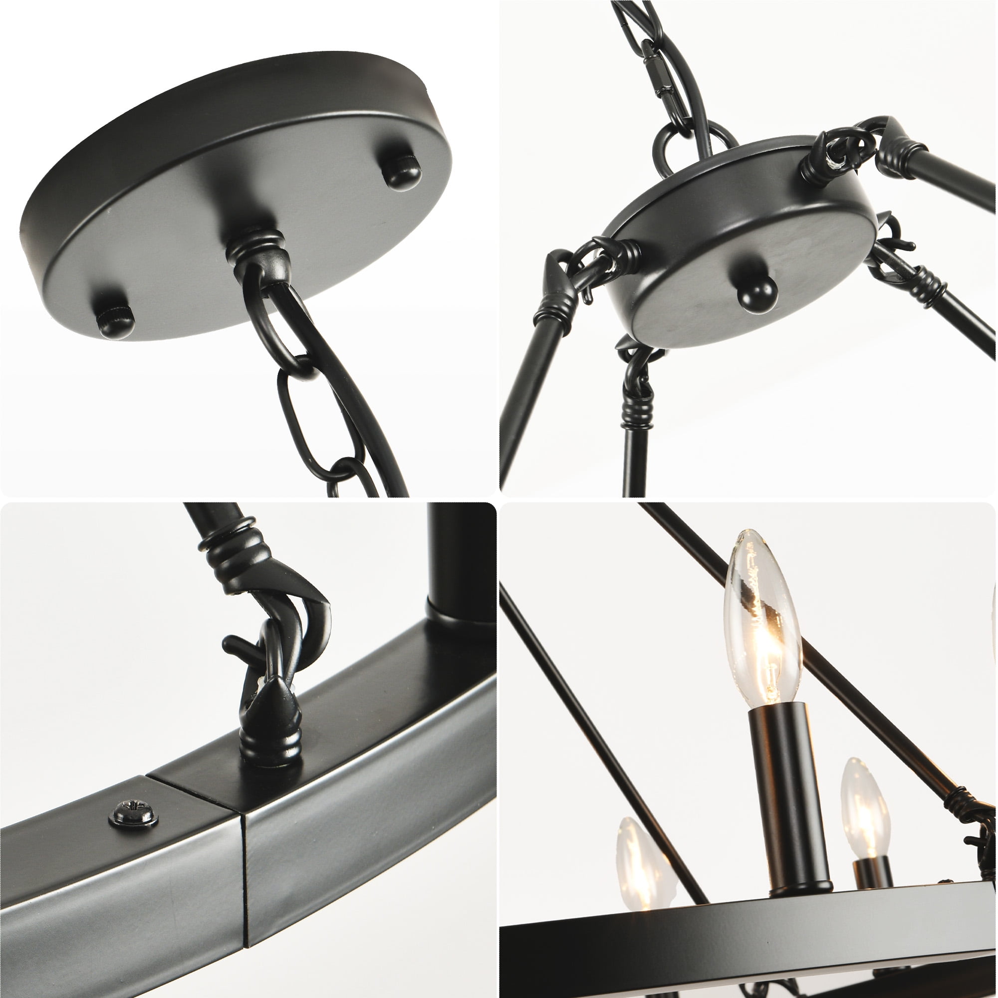 bokifol 37.4" Black Chandelier,12-Light Large Wagon Wheel Chandelier,Round Dining Room Light Fixtures Over Table,Foyer Chandelier for Kitchen Island,Living Room,Bedroom,Entryway