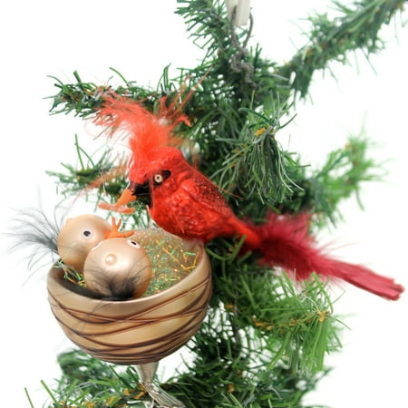 Feeding Clip - Golden Bell Collection NEST FEEDING CARDINALS CLIP ON Ornament Red Bird Br454