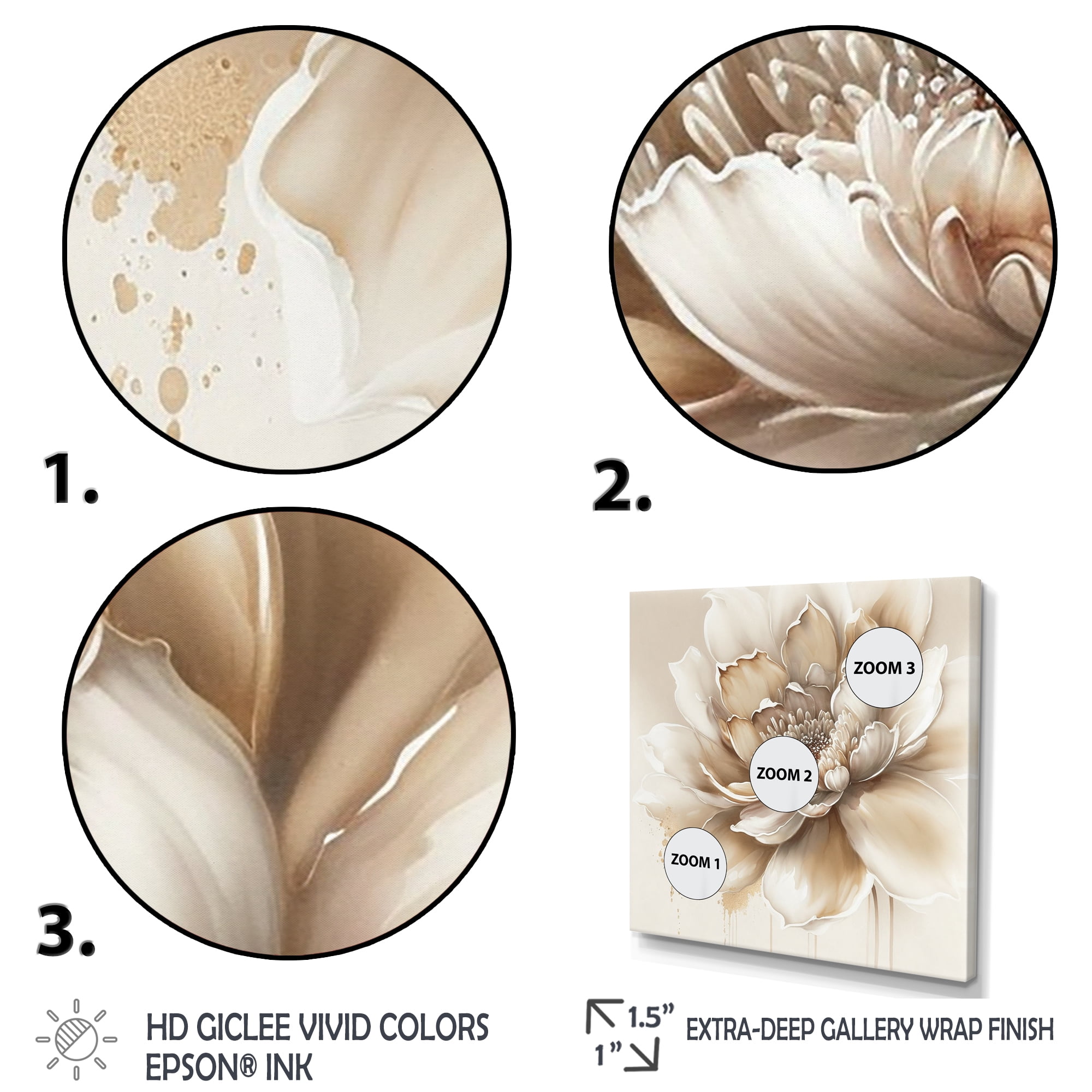 Designart Blooming Beige Floral Design III Canvas Wall Art