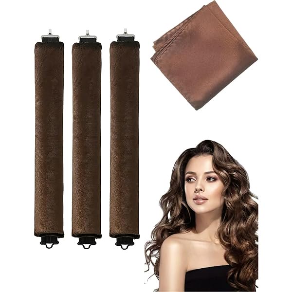 wonima02 Heatless Hair Curler 3 Pcsk Curlers To Sleep In,Heatless Curls Overnight Blowout Rods,Hair Rollers For Women Flexi Rods,Velvet Hair Rollers With Satin Hair Scarf(Brown)