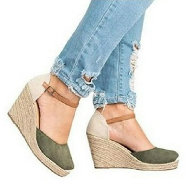 Leozcaa Women's Wedge Sandals Closed Toe Espadrilles Platform High Heels with Adjustable Ankle Straps