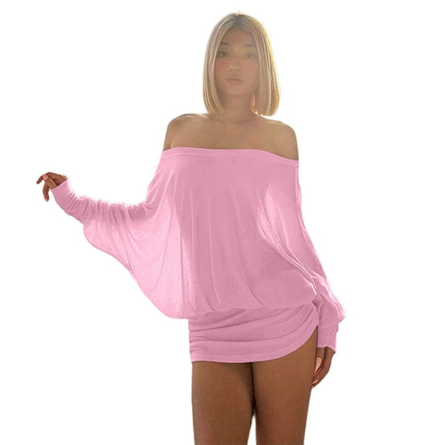 Gpoecd Tube Top Design Strapless Square Neck Ruched Tight-Fitting Bodycon Dress Yet Style Womens Tops Pink,S
