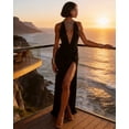 thumbnail image 6 of BABOMAREON Women’s Halter Deep V Neck Backless Maxi Dress Sleeveless Ruched Draped High Slit Evening Gown for Club Party Cocktail Formal Events, 6 of 6