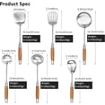 thumbnail image 3 of 18/10 Stainless Steel Kitchen Utensils Set 6 Pcs Metal Cooking Utensil with Wood Handle, 15.5” Long Spatula, Soup spoon, Leaking shovel, Spaghetti Spoon Kitchen Tools Set (Wood handle - 6 Piece), 3 of 8