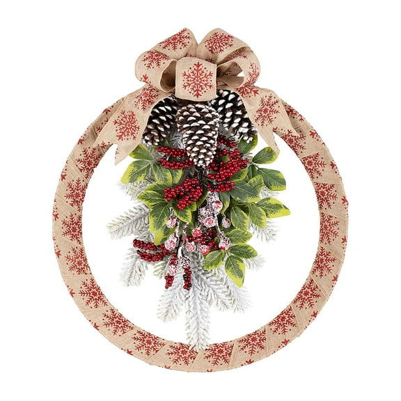 Haute Decor 18 Inch Outdoor Homespun Holiday Wreath w/ Pinecones, Snowflake