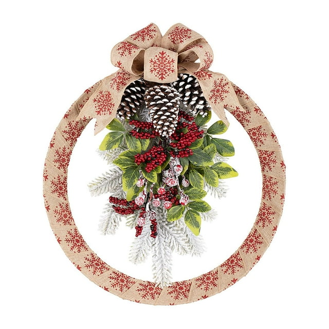 Haute Decor 18 Pouces Extérieur Homespun Couronne de Vacances W / Cônes de Pin, Flocon de Neige