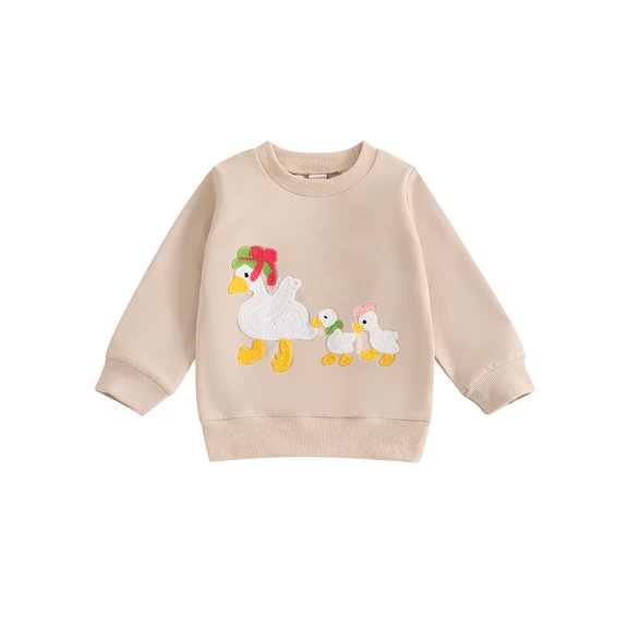 Toddler Baby Girls Boys Sweatshirts 0 6 12 18 24 Months 2T 3T Farm Duck/Chicken Embroidery Crew Neck Long Sleeve Baby Pullovers Fall Clothes Tops