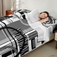 thumbnail image 4 of Castle Fairy Geometric Circular Block Bed Sheets 4-Piece,Mid Century Linear Strip Full Size Sheets,Black White Gray,1 Flat Sheet, 1 Fitted Sheet and 2 Pillowcases, 4 of 7