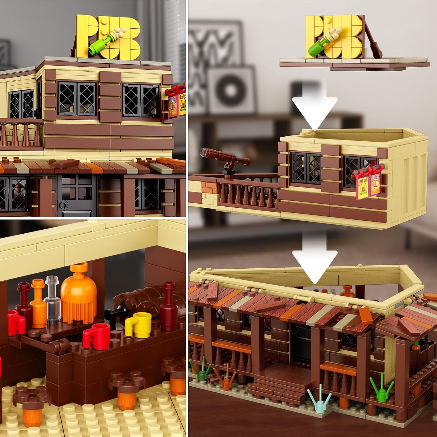 Wild West Architecture Building Sets, Mini Western-Saloon Modular Buildings Model Kits, Ideas House Office Room Decor(800 PCS)