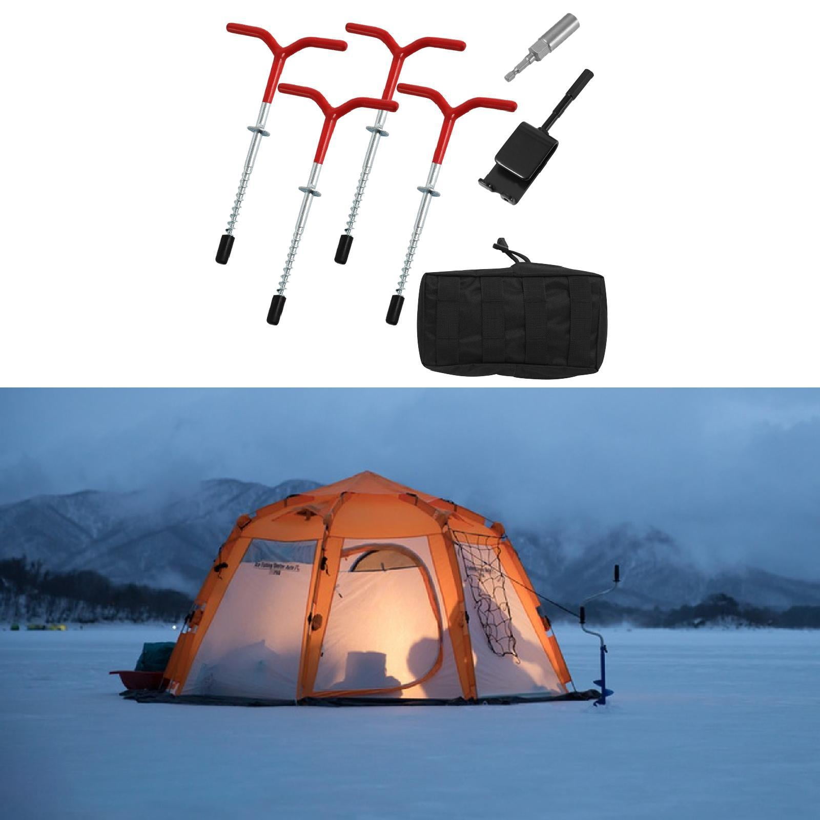 harayaa 4Pcs Ice Fishing Anchors Ice Anchor Drill Adapter Strong Anchor Tool Tent Stakes With Socket