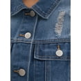 thumbnail image 5 of INSPIRE CHIC Short Sleeve Denim Jacket Button Up Ripped Frayed Cropped Jean Jacket L Blue, 5 of 6