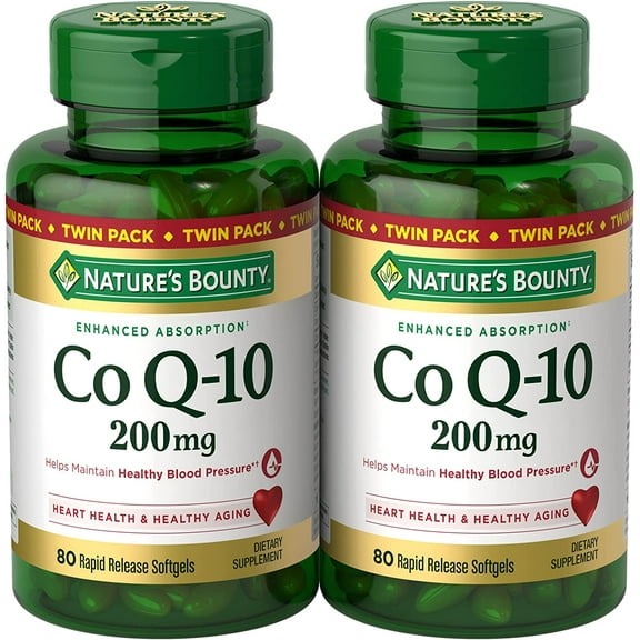 Nature’s Bounty CoQ10 200 mg Softgels, Heart Health & Cellular Energy Support, Twin Pack, 160 Rapid Release Softgels