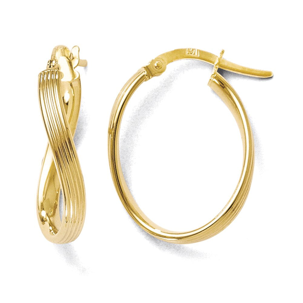 Leslies 14k Yellow Gold Polished and Textured HInged Hoop Earrings 20mm x 2.5mm 