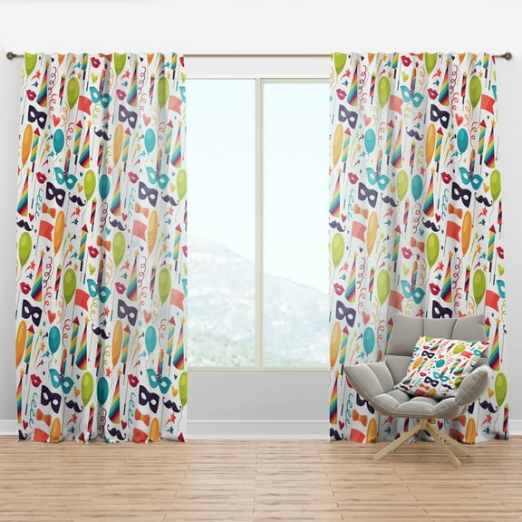 Designart 'Carnival Icons & Objects With Celebration Pattern' Modern Curtain Panel