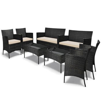Sala de Jardin Exterior Juego 8 Piezas Tipo Rattan + Cojines negro