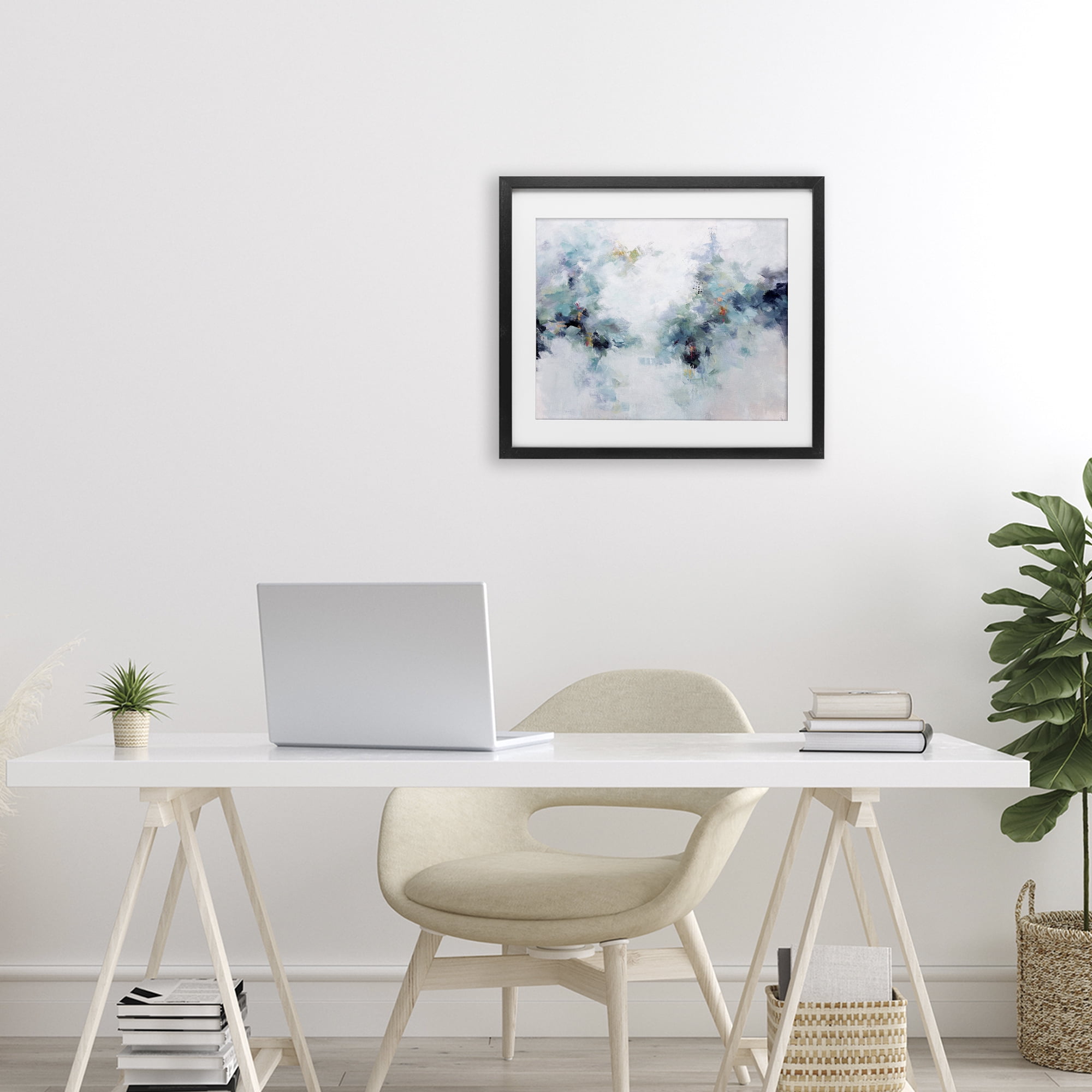 Reaching Out Abstraction Black Framed Print Under Glass, design by Karen Hale