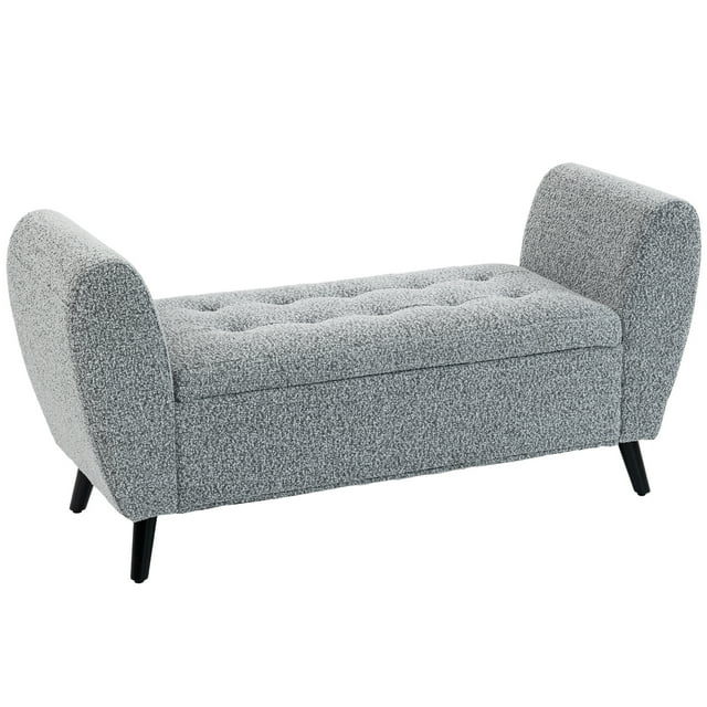 HOMCOM Banc de Rangement Rembourré, Banc Ottoman Moderne avec Accoudoirs, Gris