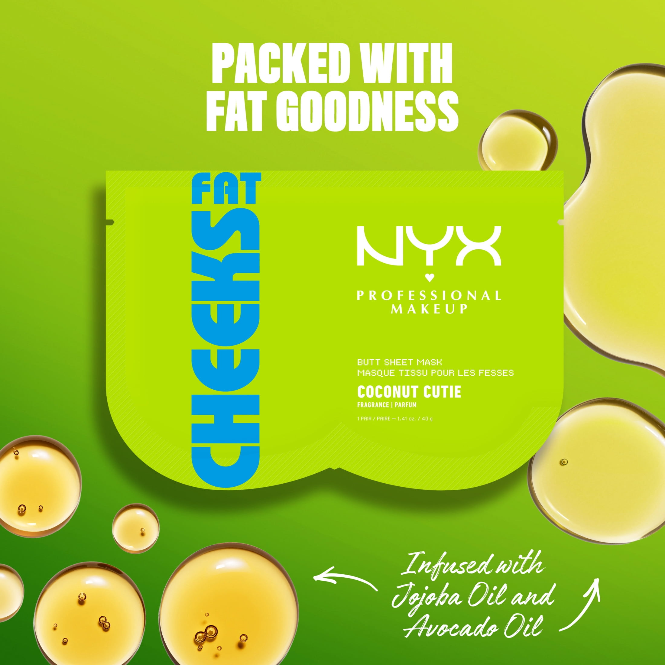 NYX Professional Makeup Fat Oil Fat Cheeks Butt Mask, Coconut Cutie, 1.36 fl oz