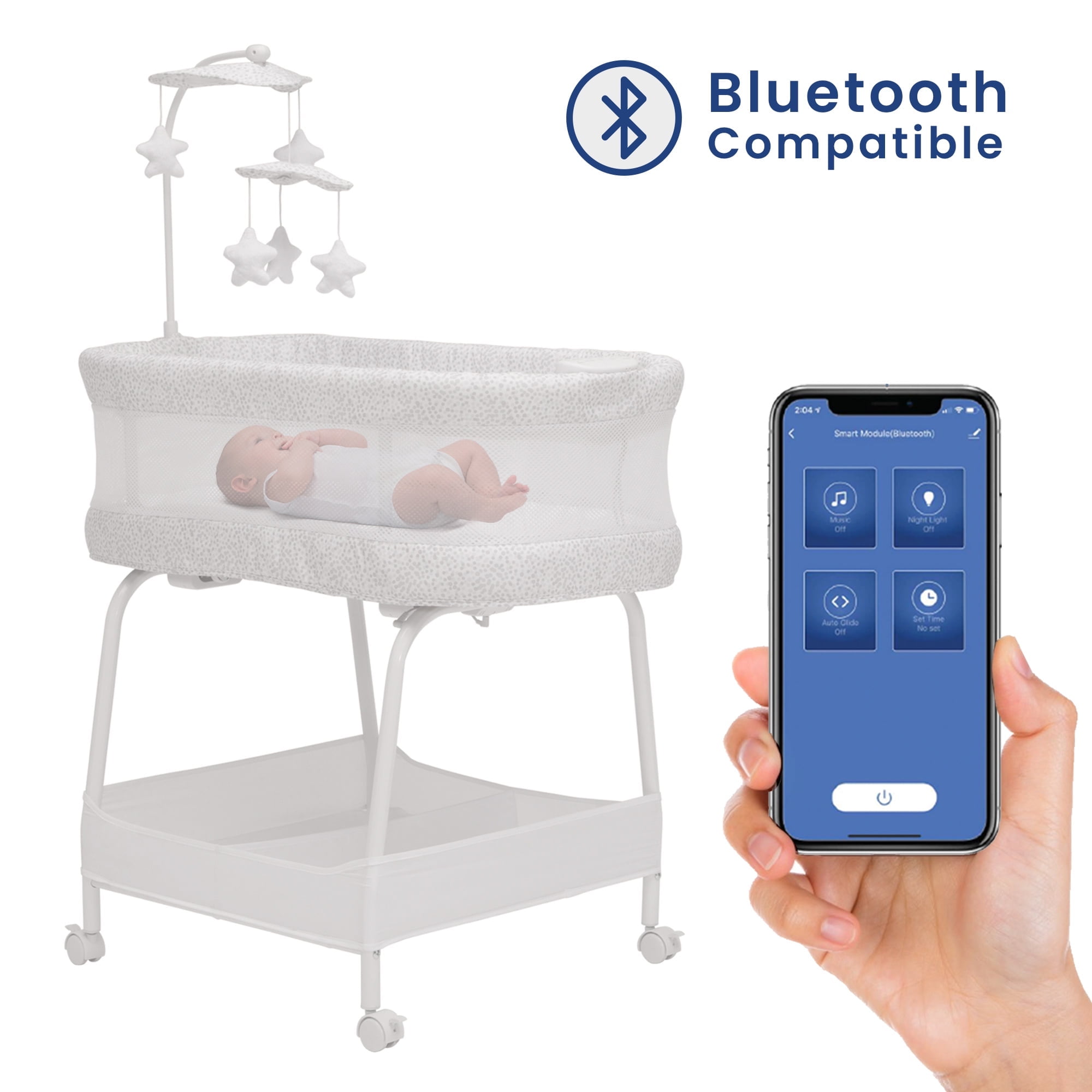 Delta Children SmartSleep Auto Glide Bassinet with Bluetooth, Alloy