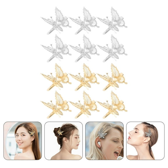 MEIBUTYUP 12Pcs Hollow Butterfly Metal Hair Barrettes with Colorful Effect Hair Clips for Women Girls