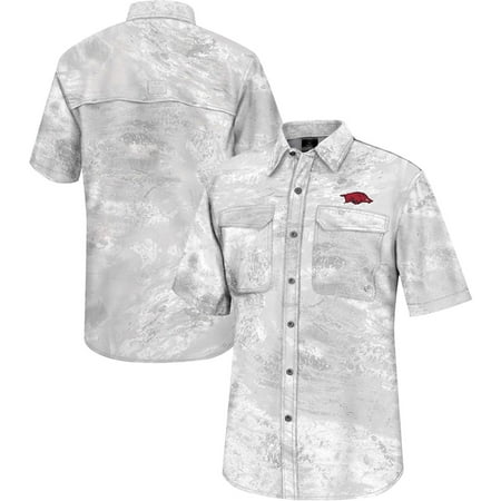 Men s Colosseum White Arkansas Razorbacks Realtree Aspect Charter Full-Button Fishing Shirt