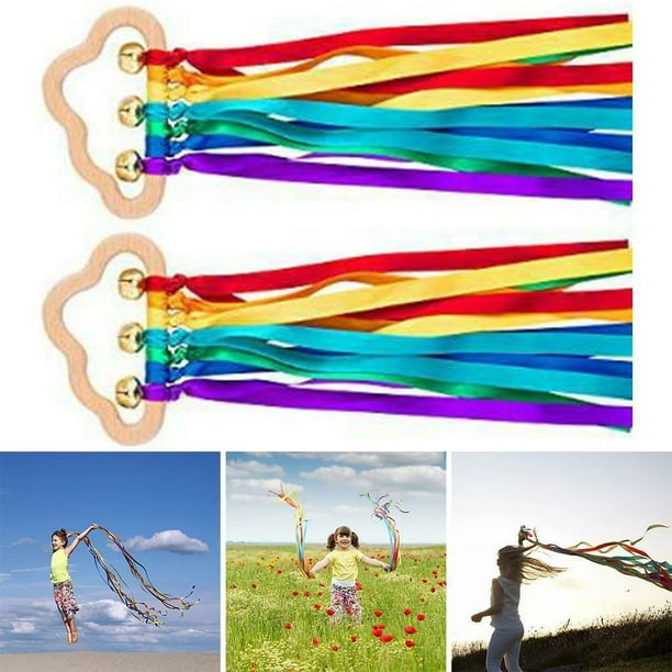Rainbow Hand Ribbon Kite Montessori With Bells For Birthday Gifts