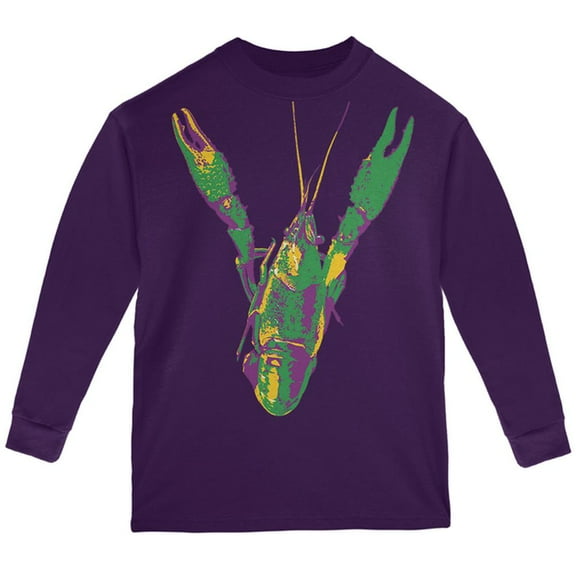 Mardi Gras Crawfish Youth Long Sleeve T Shirt Purple YXL