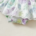 thumbnail image 6 of Kucnuzki Newborn Baby Outfits 6-12 Months Ruffle Short Sleeves Knit Romper Top Bowknot Floral Tulle Shorts with Headband 3pcs Sets Purple, 6 of 9