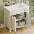 thumbnail image 3 of Modern Bathroom Vanity 31" Vintage Bathroom Vanity with Sink, Faux Aged Finish, Rustic Bathroom Cabinet with Soft Close Doors and Adjustable Shelf, Curved Profile Design, Rubber Wood Legs, White,Wood, 3 of 17
