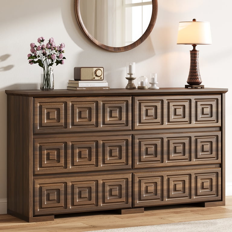 Aufeile 54" Walnut Farmhouse Dresser, 6-Drawer photo 2