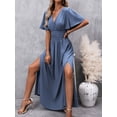 thumbnail image 5 of Dusty Blue V-Neck Butterfly Sleeve High Slit Maxi Dress For Women, 5 of 7