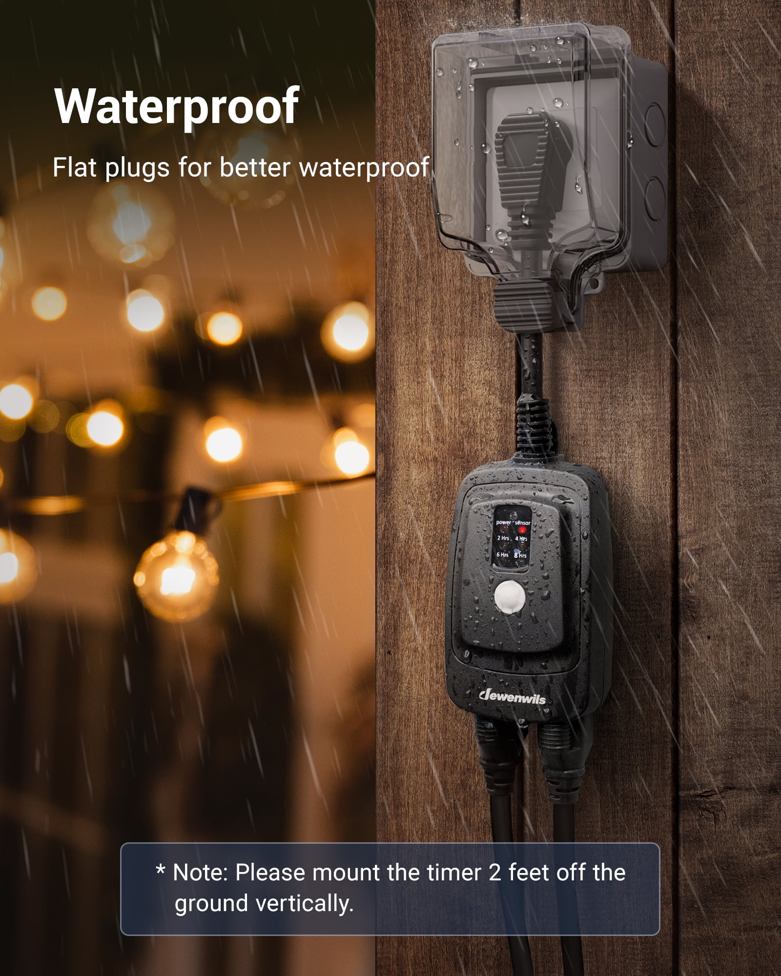 DEWENWILS Outdoor Light Sensor Timer Waterproof, Plug in Timer Switch, 100 ft 2