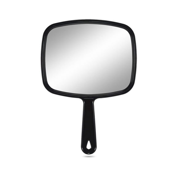 HTSQYL Large Hand Mirror, Salon Barber Hairdressing Handheld Mirror with Handle (Square Black 12.3" Lx 9" W)